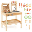 Wooden Play BBQ Grill with Sink and Food Accessories – Natural