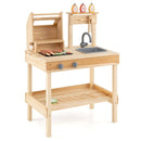 Wooden Play BBQ Grill with Sink and Food Accessories – Natural