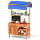 Outdoor Mud Kitchen with Adjustable Canopy and Planting Cups – Natural