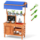Outdoor Mud Kitchen with Adjustable Canopy and Planting Cups – Natural