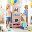 Wooden Laundry Playset with Ironing Board and Sink – Pink