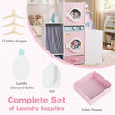 Wooden Laundry Playset with Ironing Board and Sink – Pink