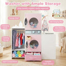 Wooden Laundry Playset with Ironing Board and Sink – Pink
