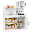 White Play Kitchen with Four Fabric Storage Bins – White