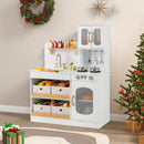 White Play Kitchen with Four Fabric Storage Bins – White
