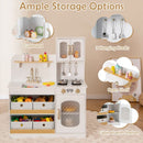 White Play Kitchen with Four Fabric Storage Bins – White