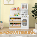 White Play Kitchen with Four Fabric Storage Bins – White