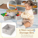 White Play Kitchen with Four Fabric Storage Bins – White