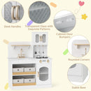 White Play Kitchen with Four Fabric Storage Bins – White