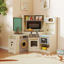 Corner Play Kitchen with Pull-Out Bin and Lights – Beige