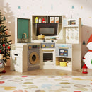 Corner Play Kitchen with Pull-Out Bin and Lights – Beige