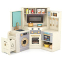 Corner Play Kitchen with Pull-Out Bin and Lights – Beige