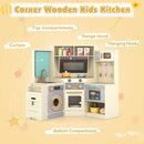 Corner Play Kitchen with Pull-Out Bin and Lights – Beige