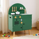 Compact Play Kitchen with Curved Backboard and Cookware – Green