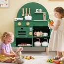 Compact Play Kitchen with Curved Backboard and Cookware – Green