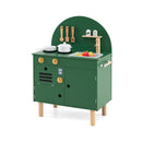 Compact Play Kitchen with Curved Backboard and Cookware – Green