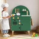 Compact Play Kitchen with Curved Backboard and Cookware – Green