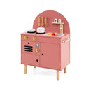 Compact Play Kitchen with Curved Backboard and Cookware – Pink