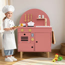 Compact Play Kitchen with Curved Backboard and Cookware – Pink