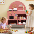 Compact Play Kitchen with Curved Backboard and Cookware – Pink