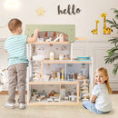 Wooden Dollhouse with Balcony Pool and 33 Furniture Pieces – Light Green
