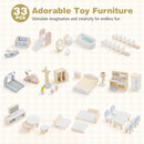 Wooden Dollhouse with Balcony Pool and 33 Furniture Pieces – Light Green
