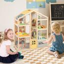 Wooden Dollhouse with Garage Furniture and Three Figures – Natural