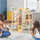 Wooden Dollhouse with Garage Furniture and Three Figures – Natural