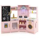 Corner Play Kitchen with Chalkboard, Lights and Ice Maker – Pink