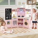 Corner Play Kitchen with Chalkboard, Lights and Ice Maker – Pink