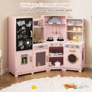 Corner Play Kitchen with Chalkboard, Lights and Ice Maker – Pink