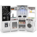 Corner Play Kitchen with Chalkboard, Lights and Ice Maker – White