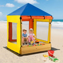 Kids Wooden Sandpit Playhouse with Mesh Canopy – Colourful