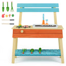 Outdoor Mud Kitchen with Grill Rack and Gardening Tools – Blue