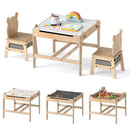 4-in-1 Kids Table and Chairs Set with Reversible Whiteboard for Arts Bear Style - Natural