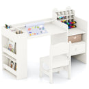 Kids Art Table & Chair Set, Toddler Painting Desk w/Detachable Paper Roll Holder & Cubby Cabinet - White