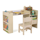 Kids Art Table & Chair Set, Toddler Painting Desk w/Detachable Paper Roll Holder & Cubby Cabinet