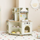 Compact Corner Play Kitchen with Circulating Tap and Lights – Beige