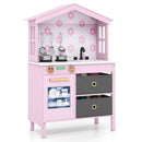 House-Shaped Play Kitchen with Stainless Steel Cookware – Pink