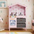 House-Shaped Play Kitchen with Stainless Steel Cookware – Pink