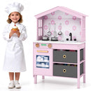 House-Shaped Play Kitchen with Stainless Steel Cookware – Pink