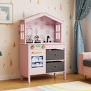 House-Shaped Play Kitchen with Stainless Steel Cookware – Pink
