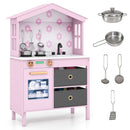 House-Shaped Play Kitchen with Stainless Steel Cookware – Pink