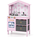 House-Shaped Play Kitchen with Stainless Steel Cookware – Pink