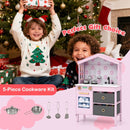 House-Shaped Play Kitchen with Stainless Steel Cookware – Pink