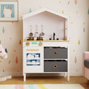 House-Shaped Play Kitchen with Stainless Steel Cookware – White
