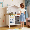 House-Shaped Play Kitchen with Stainless Steel Cookware – White