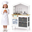 House-Shaped Play Kitchen with Stainless Steel Cookware – White