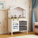 House-Shaped Play Kitchen with Stainless Steel Cookware – White