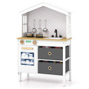 House-Shaped Play Kitchen with Stainless Steel Cookware – White